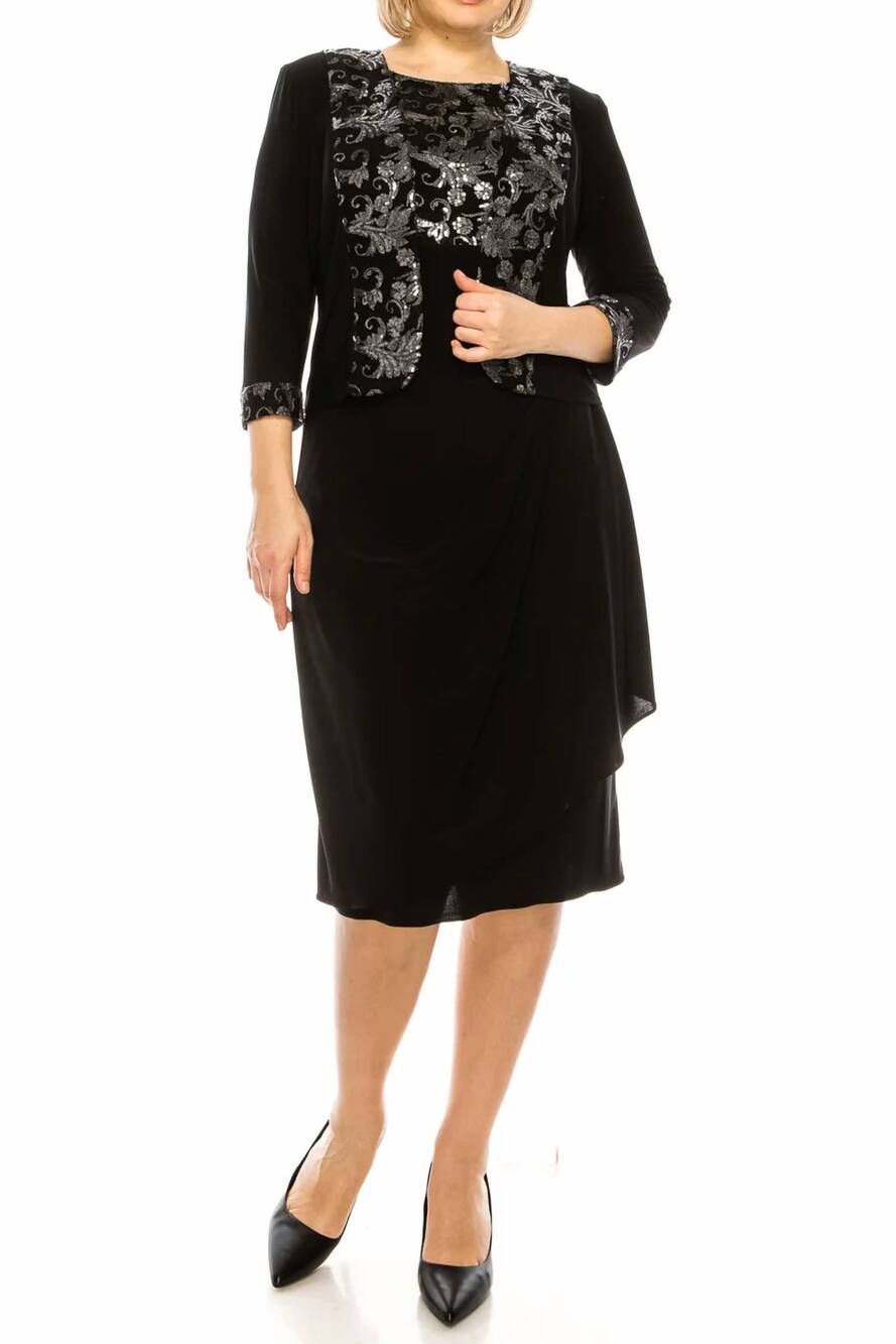 NEW LE BOS 3/4 sleeve 2 piece jacket dress in black silver